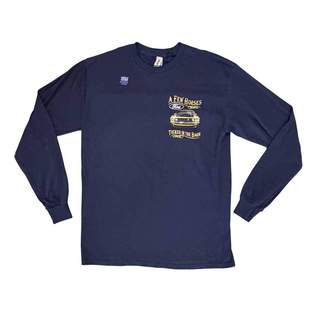 Ford Mustang Long Sleeve T-Shirt Mens Med Navy Blue Excellent Barn Graphic Tee - Picture 4 of 9